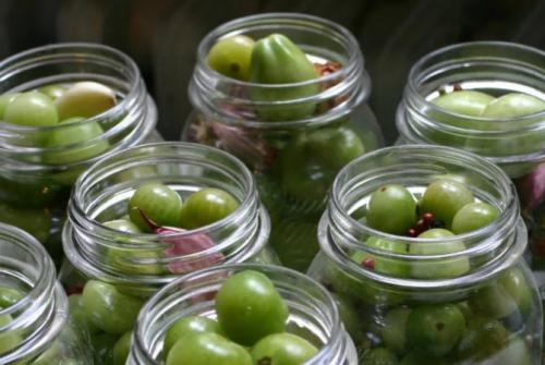 Засолить зеленые помидоры в ведре с горчицей. По-грузински